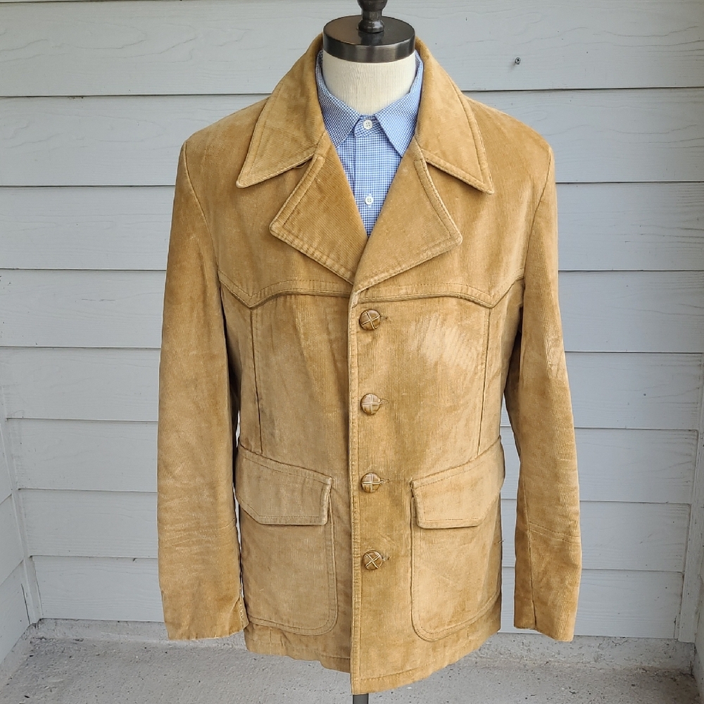 MCGREGOR Tan Corduroy Western Yoke Mens Sz 42 Full Button Blazer Jacket VTG RARE